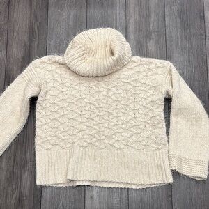 Anthropologie Cream Cable Turtleneck Sweater